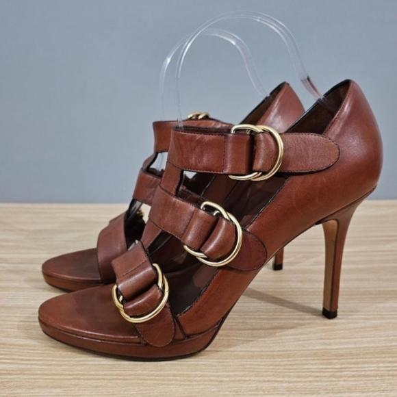 Cole Haan Shoes - Cole Haan Heel Veronica Pump Buckles Womens Brown Leather Stiletto Size 8.5 Shoe